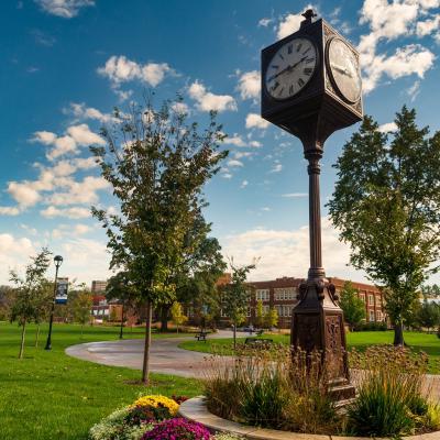 campus in summer at the clock tower 