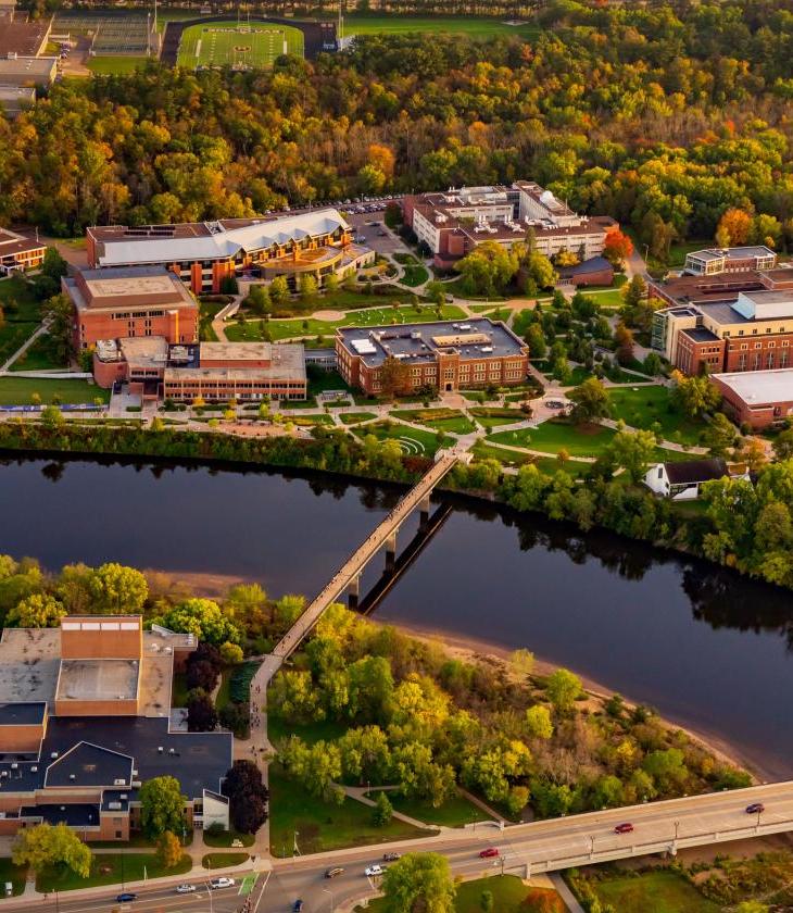 campus aerial in fall colors starting 